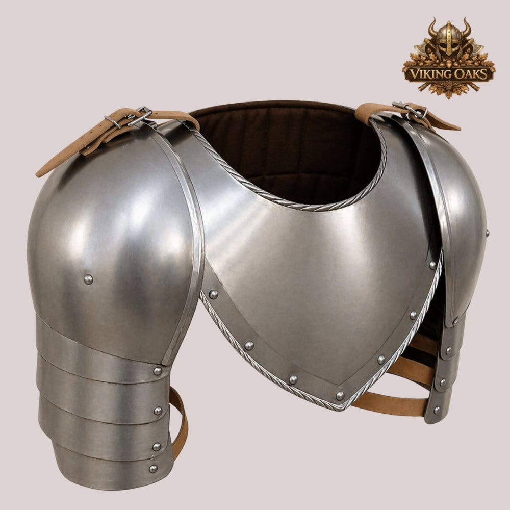 Handcrafted Steel Gorget & Pauldron Set – Knight Armor for LARP, Renaissance Faire & Halloween