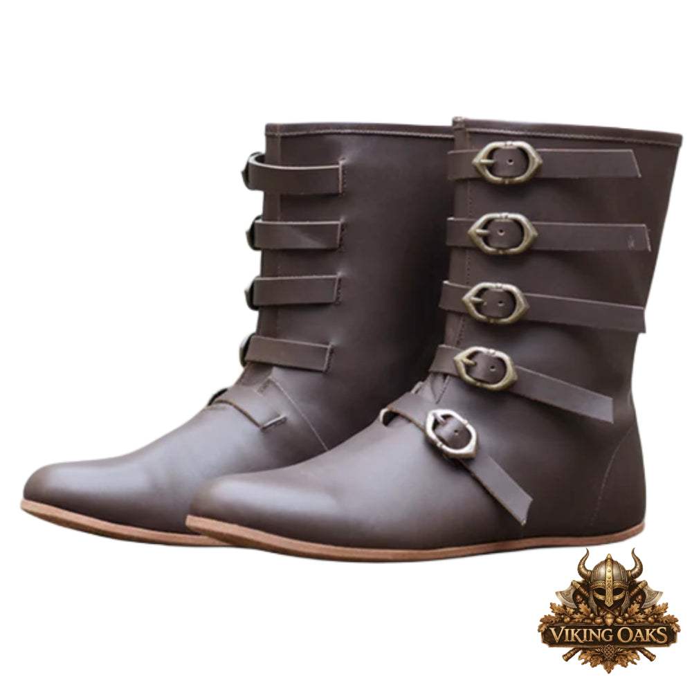 Handcrafted Brown Historical Leather Shoes for Costume Attire