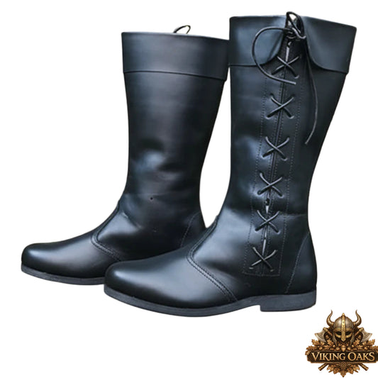 Medieval Leather Lace Boots – Viking Pirate Ren Faire Halloween Shoes
