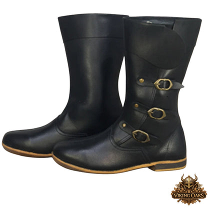 Black Medieval Leather Boots for LARP and Ren Faire by Viking Oaks LLC