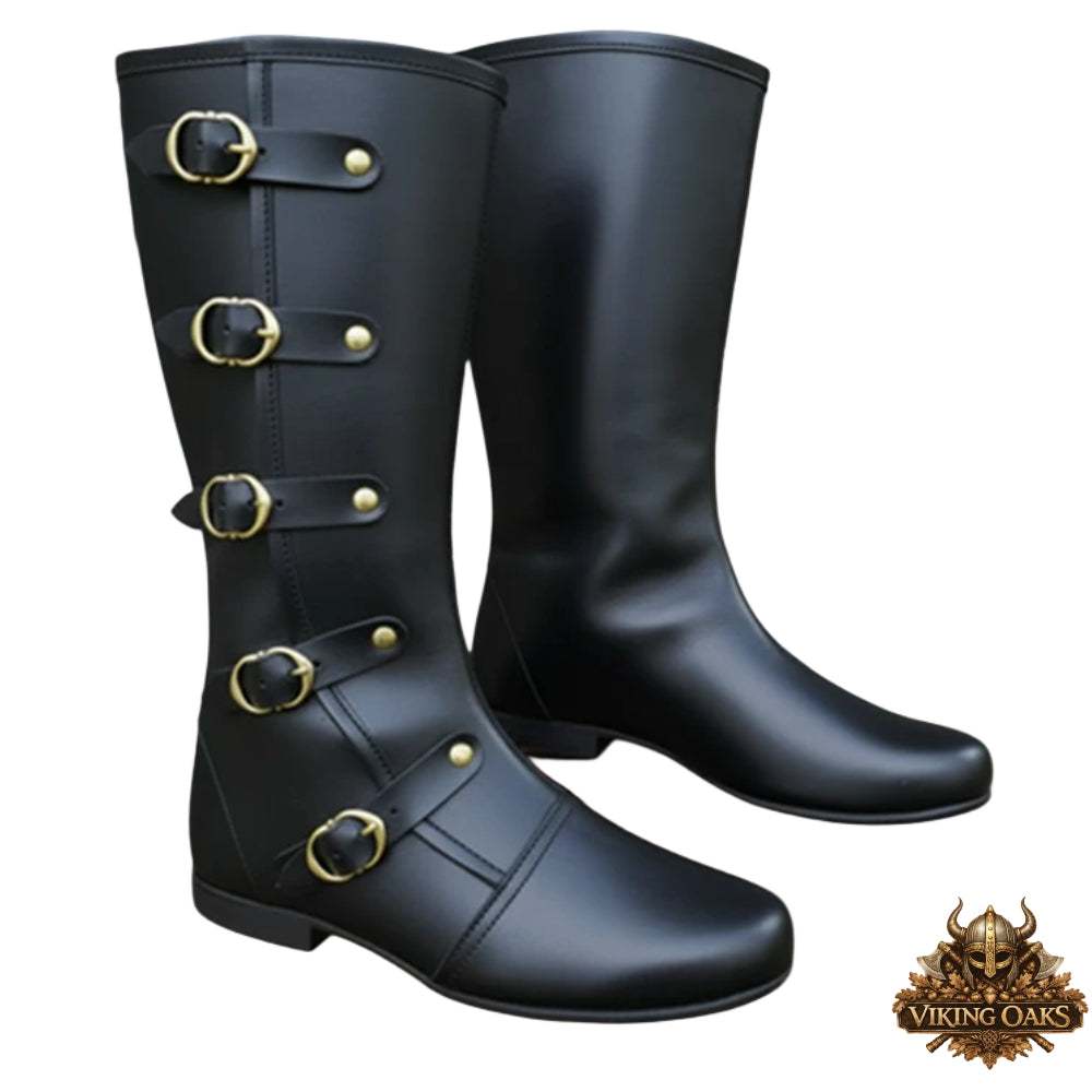 Genuine Leather Knee High Buckle Boots for LARP and SCA Reenactment