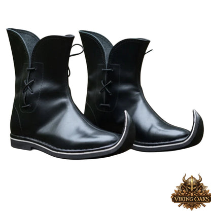Black medieval poulaines leather shoes for LARP and Renaissance Faire
