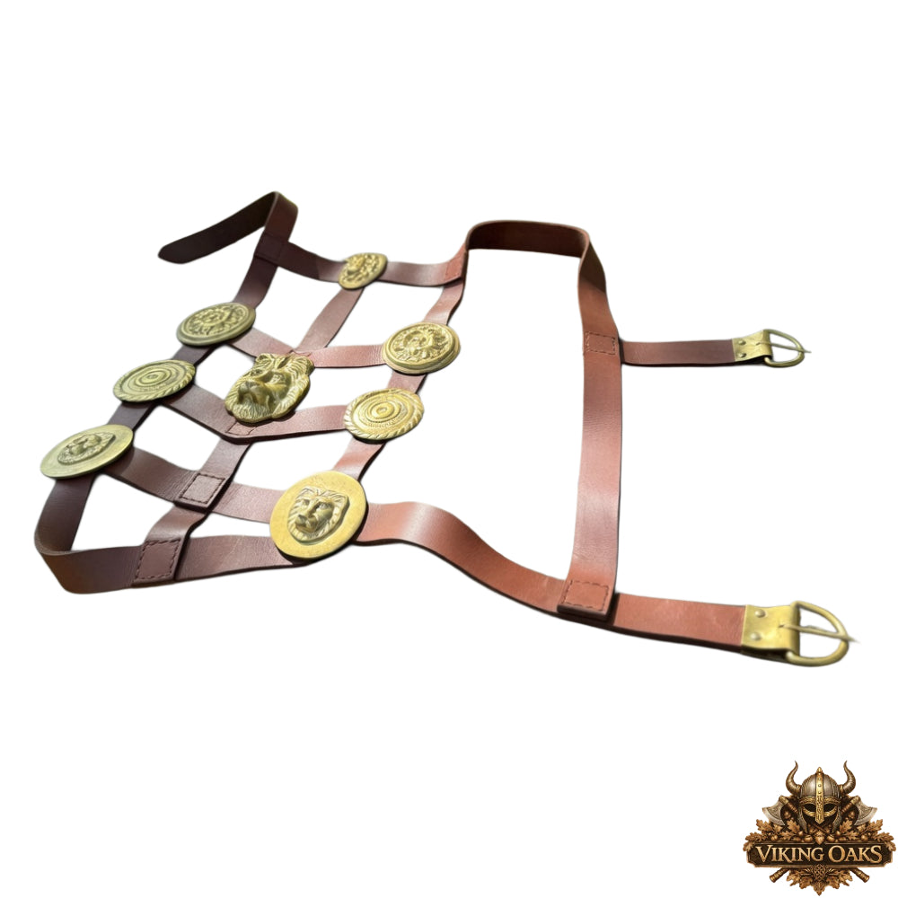 Roman Phalera Belt – Brass & Leather Military Armor for Reenactment, LARP & Cosplay