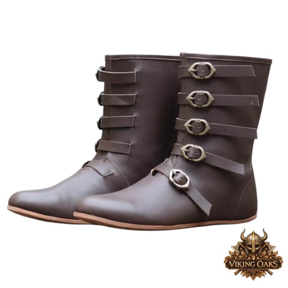 Authentic Rustic Brown Viking Footwear with Traditional Medieval Design