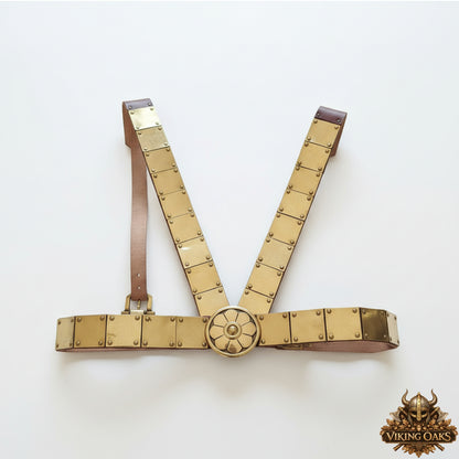 Roman Leather Phalera Belt – Brass Chest Armor for LARP, Reenactment & Cosplay