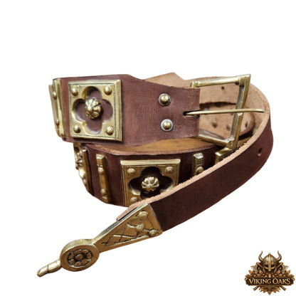 Premium Handcrafted Leather Cosplay Belt with Brass Details Historical Armor