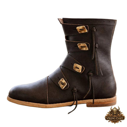 Mens Medieval Ankle Boots - Genuine Leather Renaissance Faire Shoes