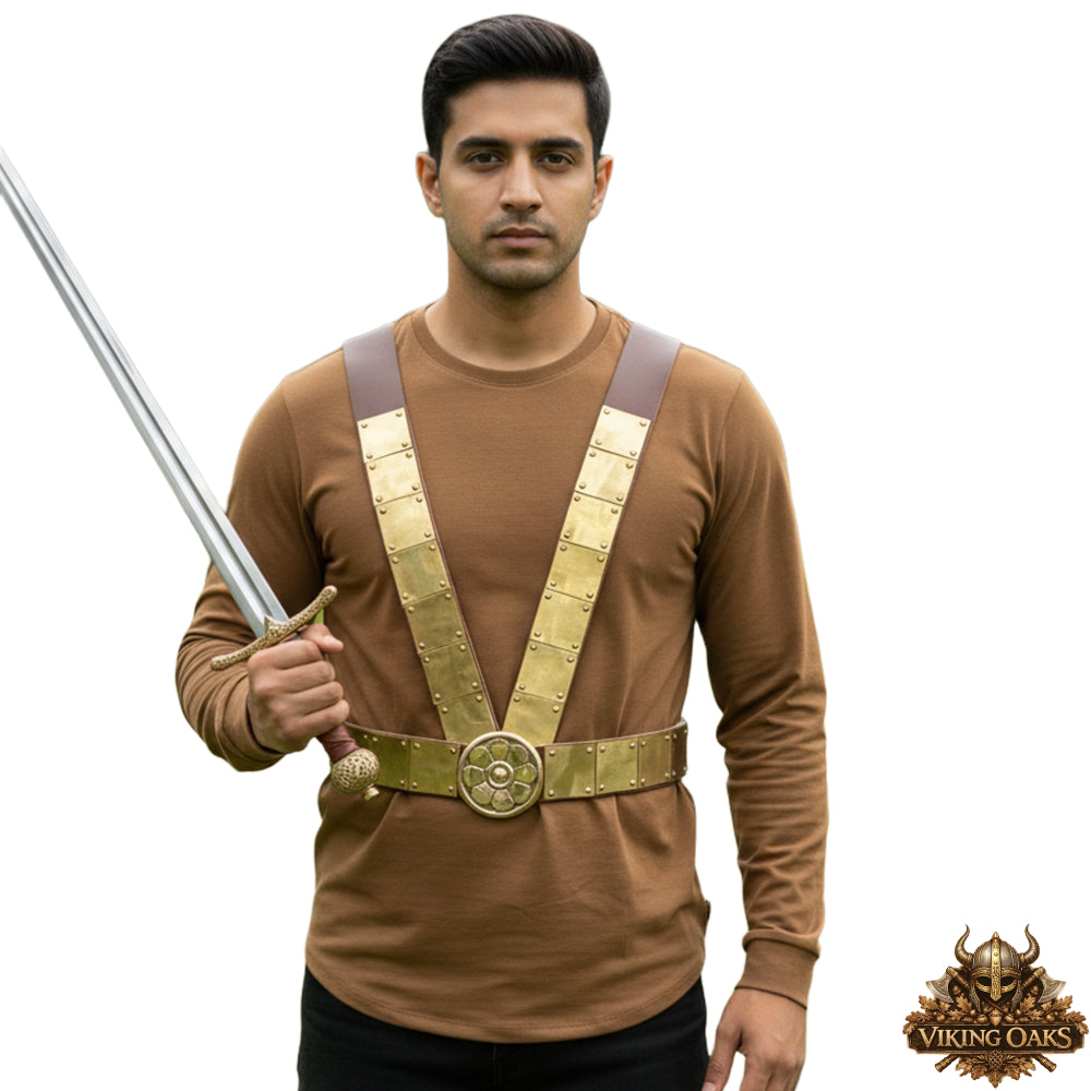 Roman Leather Phalera Belt – Brass Chest Armor for LARP, Reenactment & Cosplay