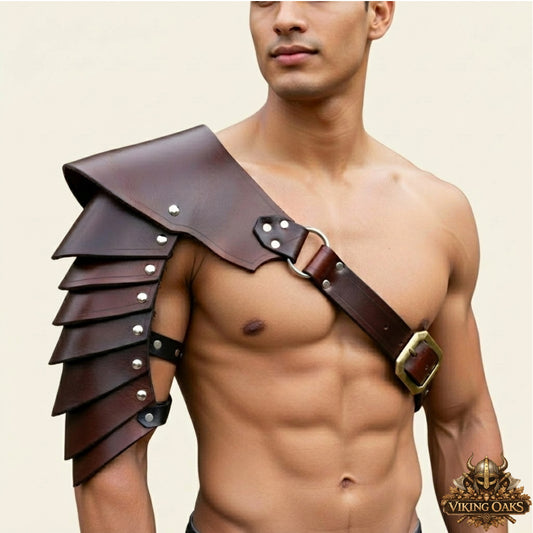 Handcrafted Warrior Leather Pauldron Armor – Medieval Shoulder Guard for Cosplay & Reenactment