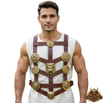 Roman Phalera Belt – Brass & Leather Military Armor for Reenactment, LARP & Cosplay