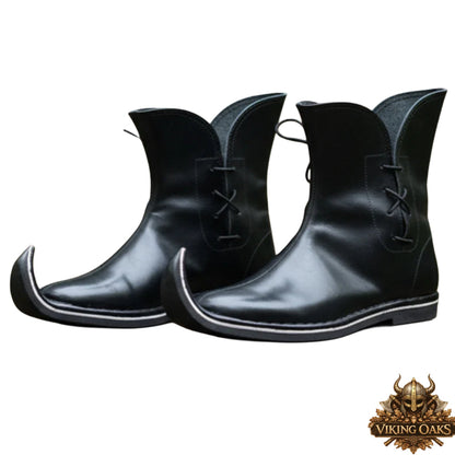 Authentic period costume leather shoes medieval poulaines close up