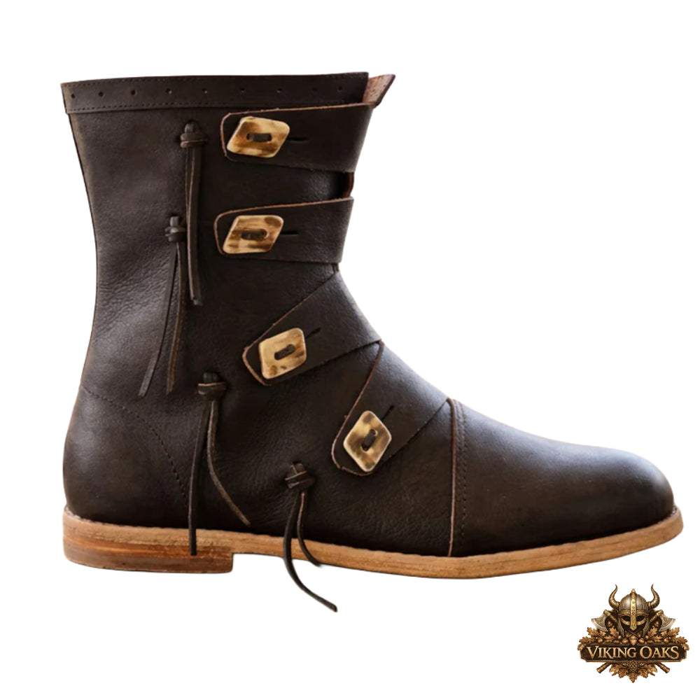 Authentic Brown Leather Viking Boots - Rustic Historical Cosplay Footwear