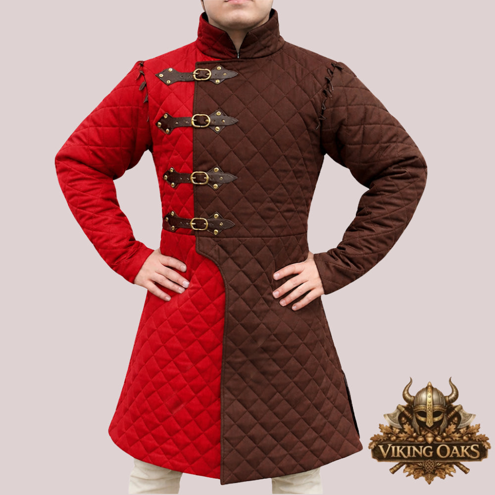 Red Medieval Quilted Gambeson Armor Historical Cotton Padded Crusader Viking Jacket for Cosplay