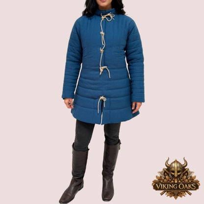 Medieval quilted padded gambeson with long sleeves for cosplay in cotton material