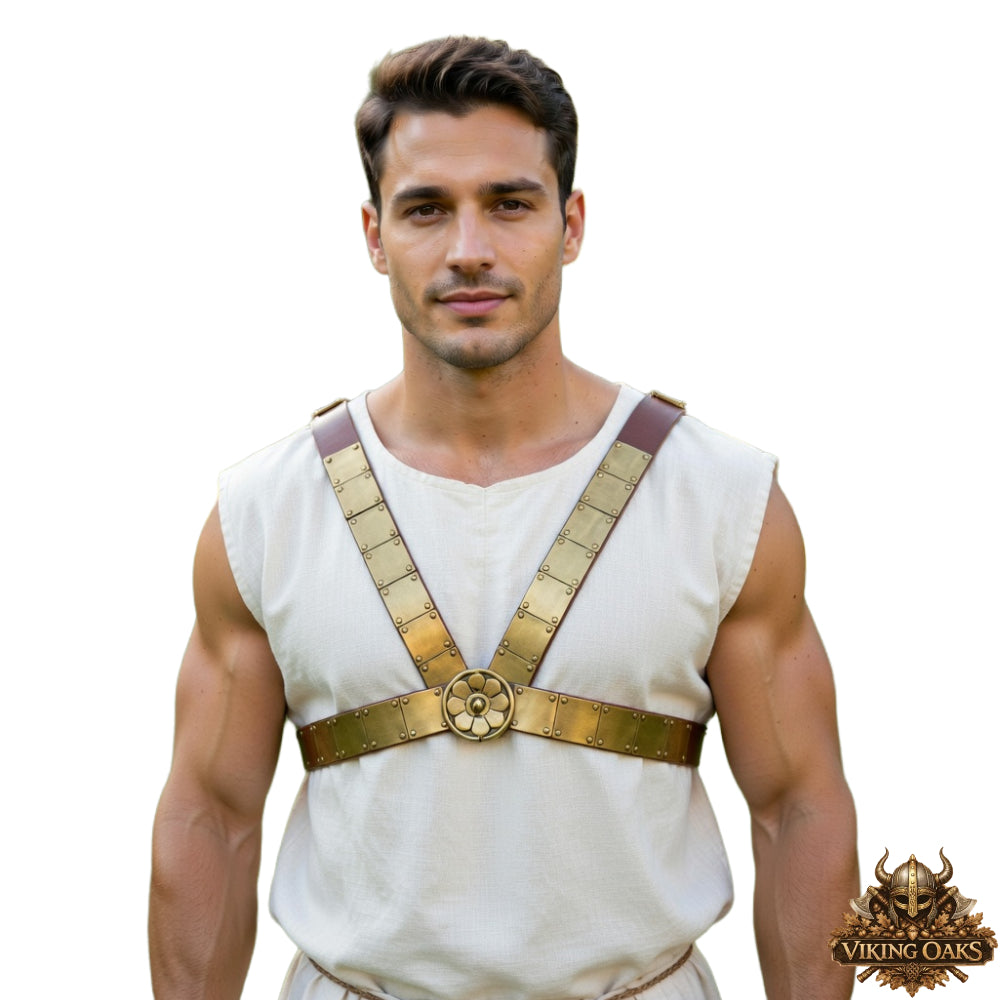 Roman Leather Phalera Belt – Brass Chest Armor for LARP, Reenactment & Cosplay