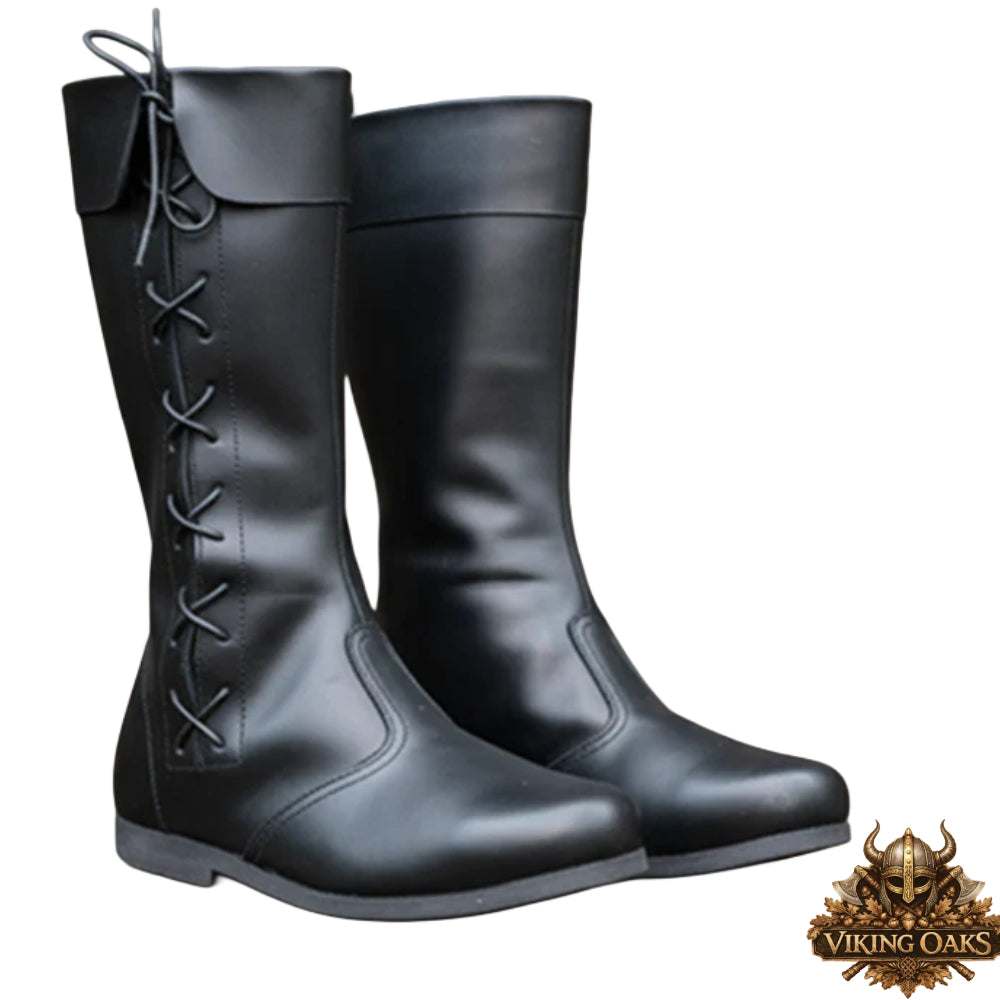 Durable Black Leather Lace Boots, Historical Period Footwear for LARP