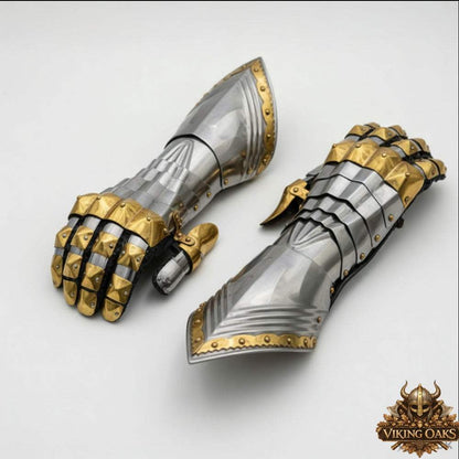 Articulated Mild Steel Hand Gear with brass accents for historical reenactment