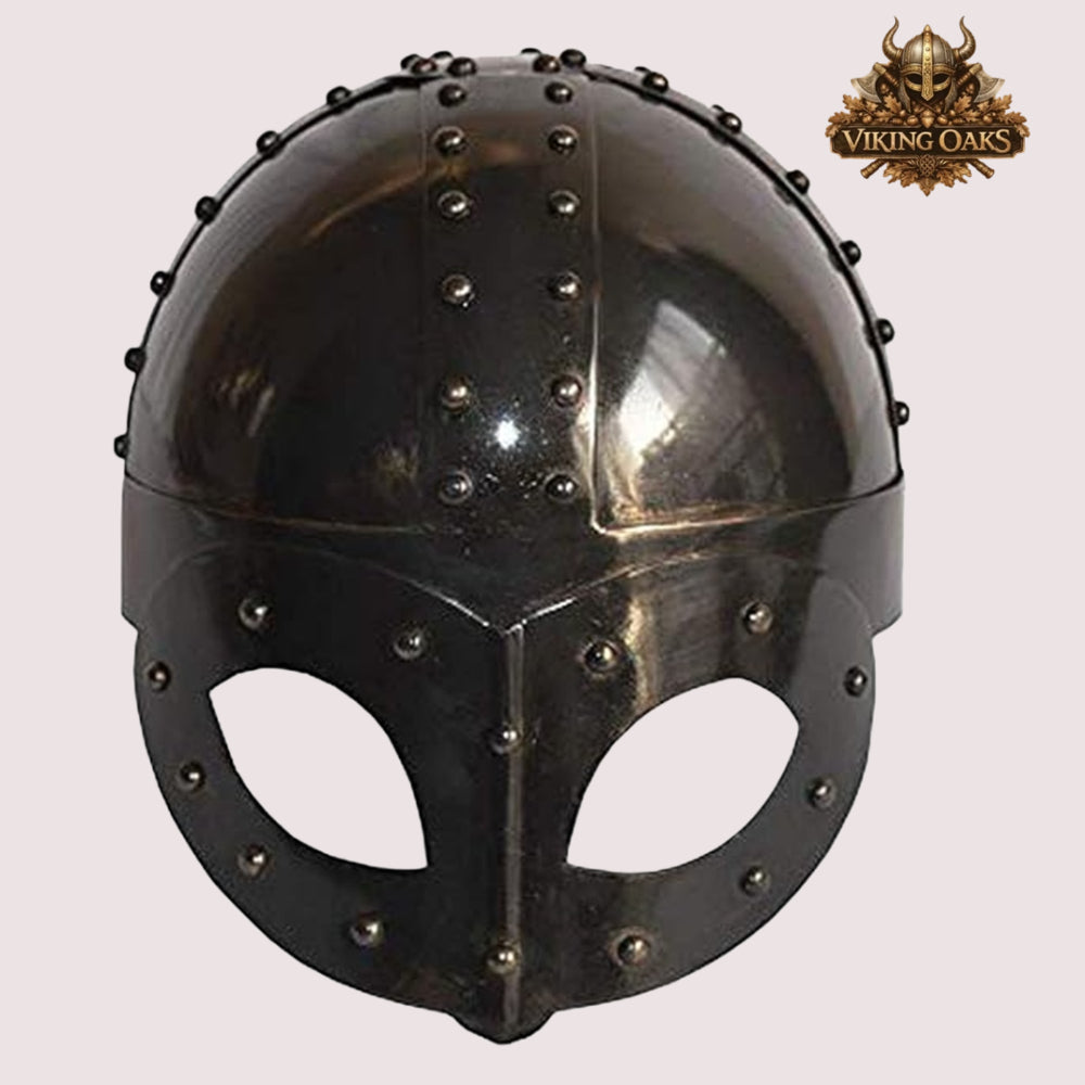 Viking Gjermundbu Helmet – Medieval Warrior Costume with   Wooden Display Stand