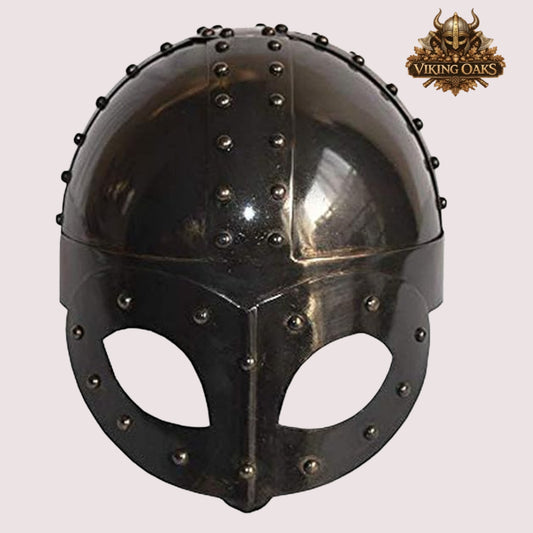 Viking Gjermundbu Helmet – Medieval Warrior Costume with   Wooden Display Stand