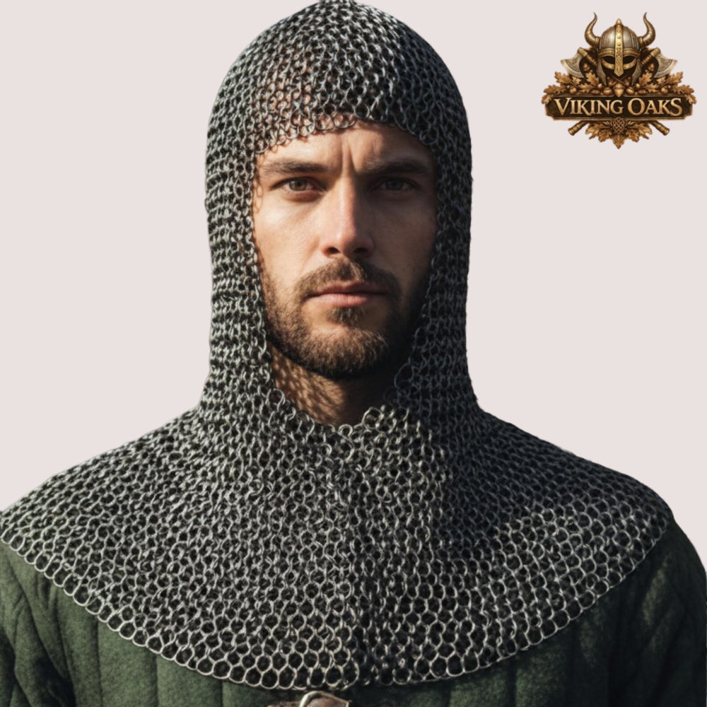 9MM Round Riveted Chainmail Coif Medieval Hood Ren Faire Costume
