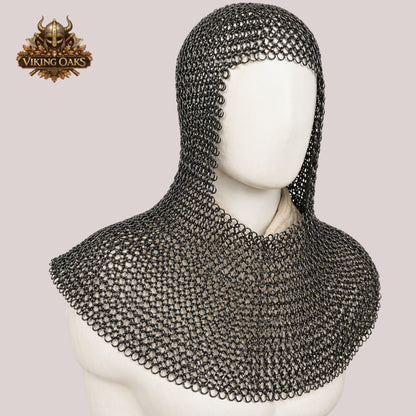 9MM Flat Riveted Chainmail Shirt – Mild Steel Half Sleeve Medieval Maille Armor for Halloween, LARP & Reenactment