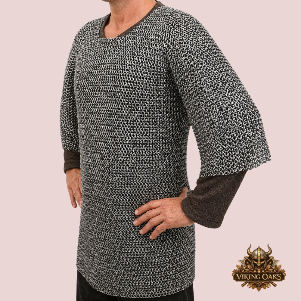 Stainless Steel Chainmail Shirt – 9mm Flat Riveted Half Sleeve Armor Costume