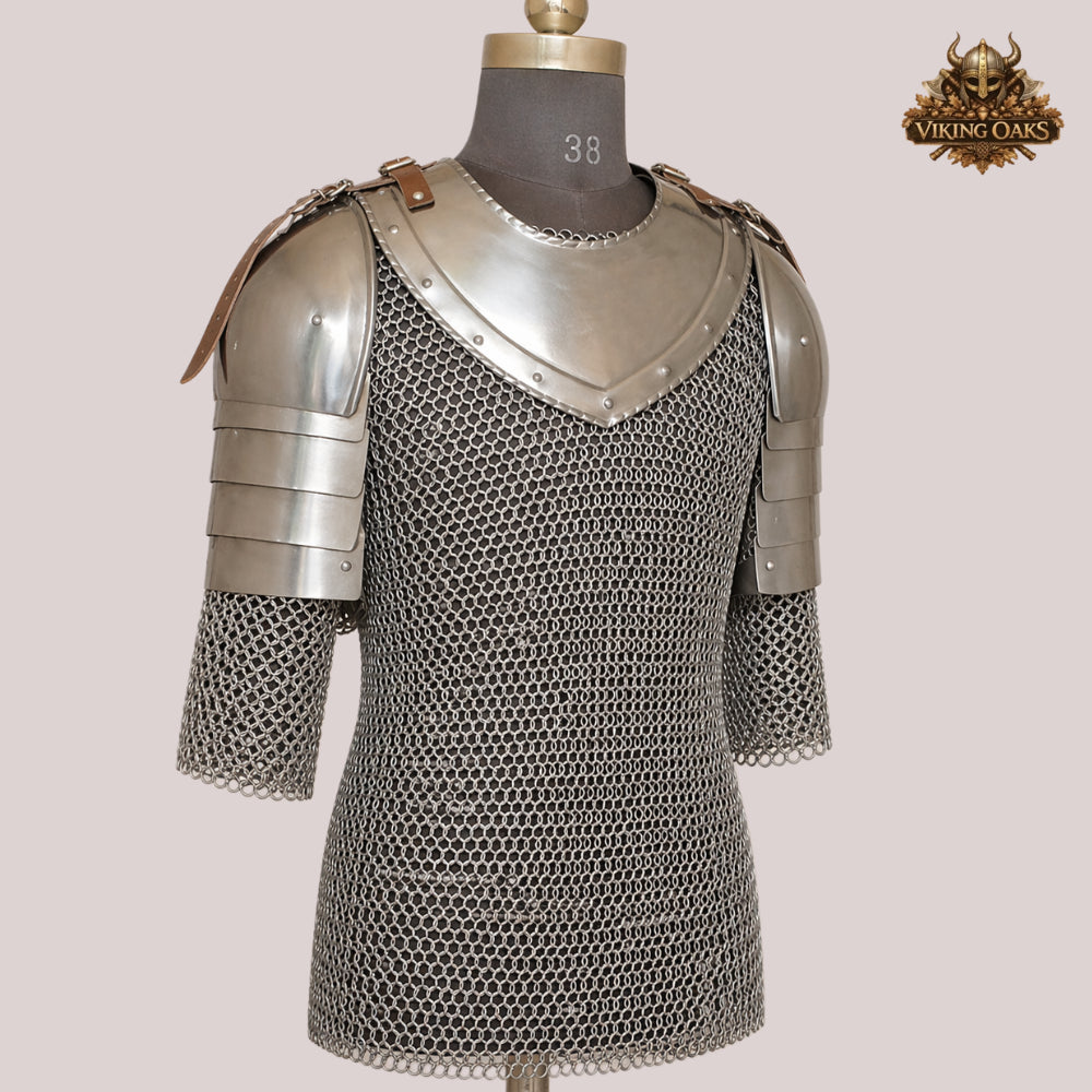 Butted Chainmail Shirt 10MM 16 Gauge with Handmade Spaulders – Medieval Armor Gift