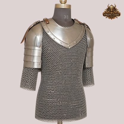 Butted Chainmail Shirt 10MM 16 Gauge with Handmade Spaulders – Medieval Armor Gift