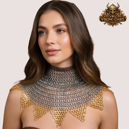 9MM Flat Riveted Chainmail Collar Brass Gorget with Zigzag Edges