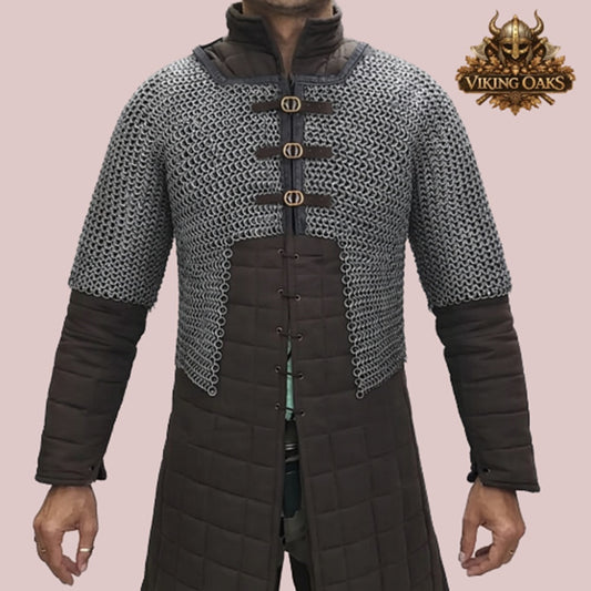 9mm Flat Riveted Chainmail Hauberk Half Sleeve Mild Steel Armor Shirt Solid Rings Halloween Gift
