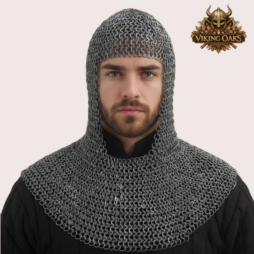9MM Mild Steel Chainmail Coif Flat Ring Riveted Medieval Hood Armor