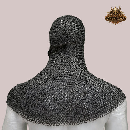 9mm Flat Ring Riveted Chainmail Coif – Medieval Armor Hood for LARP, Cosplay & Event Wear