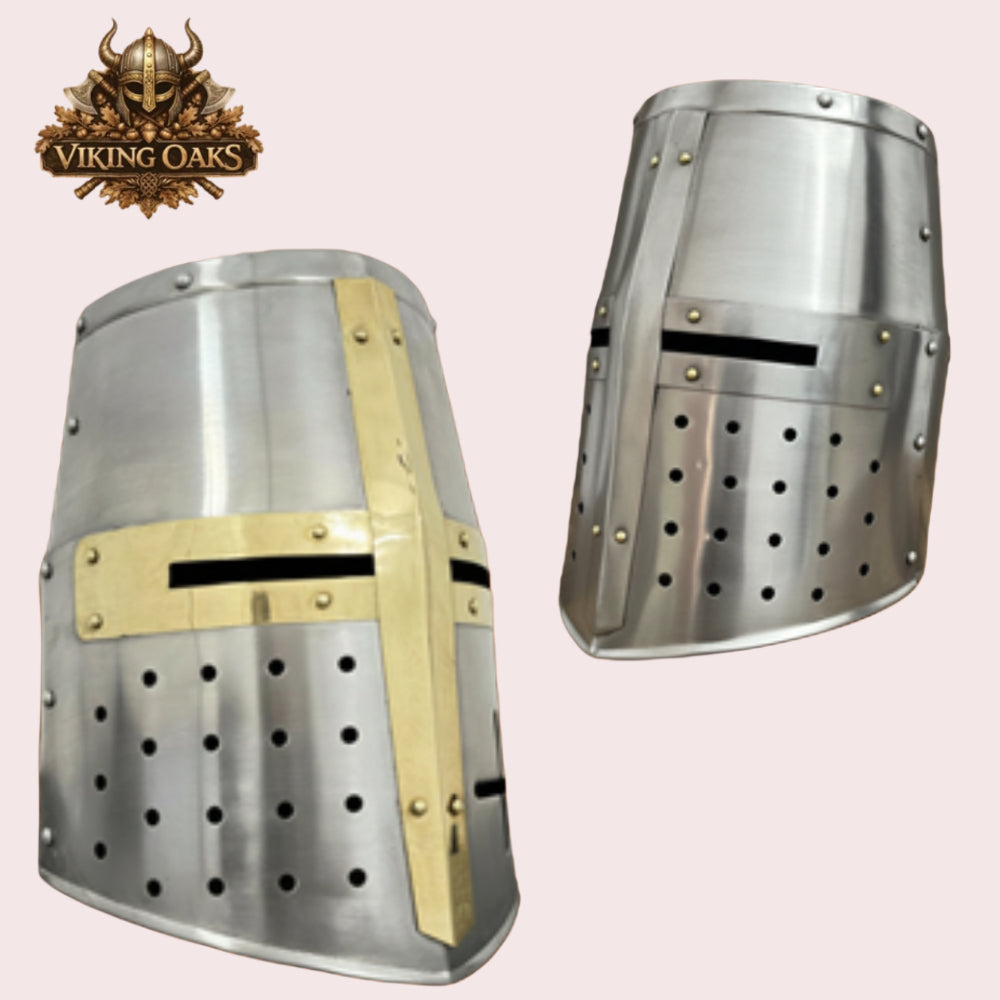 Medieval Crusader Helmet Set Silver Knight Armour Templar Steel Helmets
