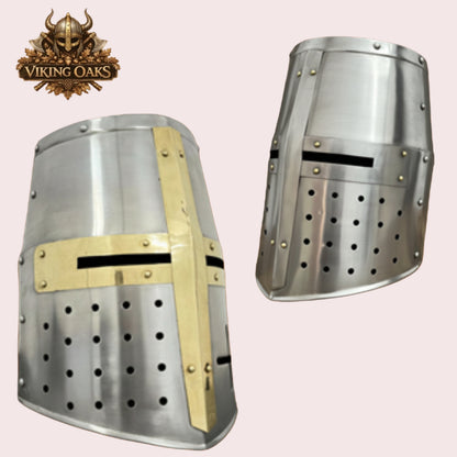 Medieval Crusader Helmet Set Silver Knight Armour Templar Steel Helmets