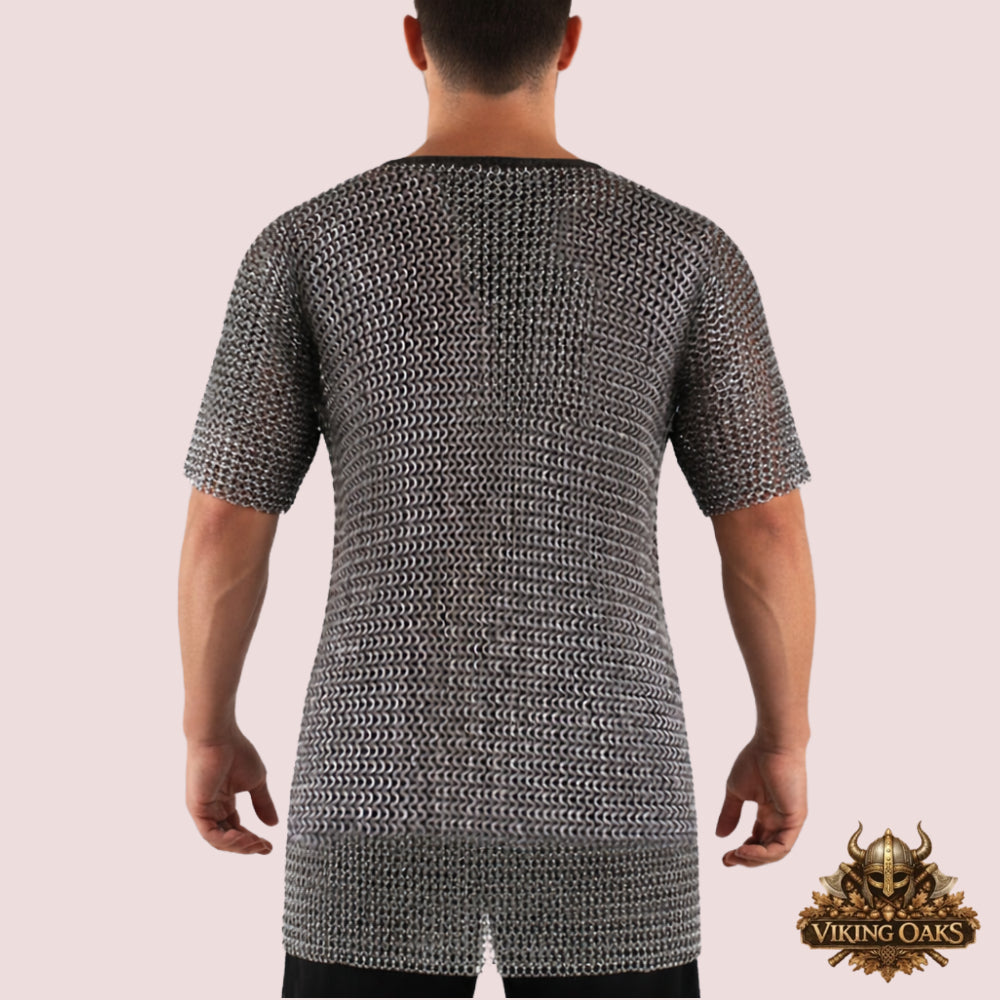 9MM Chainmail Shirt Front Open Half Sleeve Riveted Flat Ring Medieval Armor