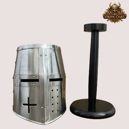 Templar Crusader Helmet with Display Stand – Medieval Knight Armor, Gift for Him, LARP & Cosplay