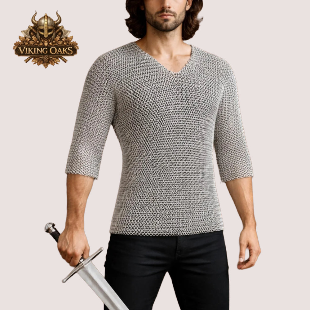Aluminum Butted Chainmail Hauberk Half Sleeve Round Ring Medieval Shirt