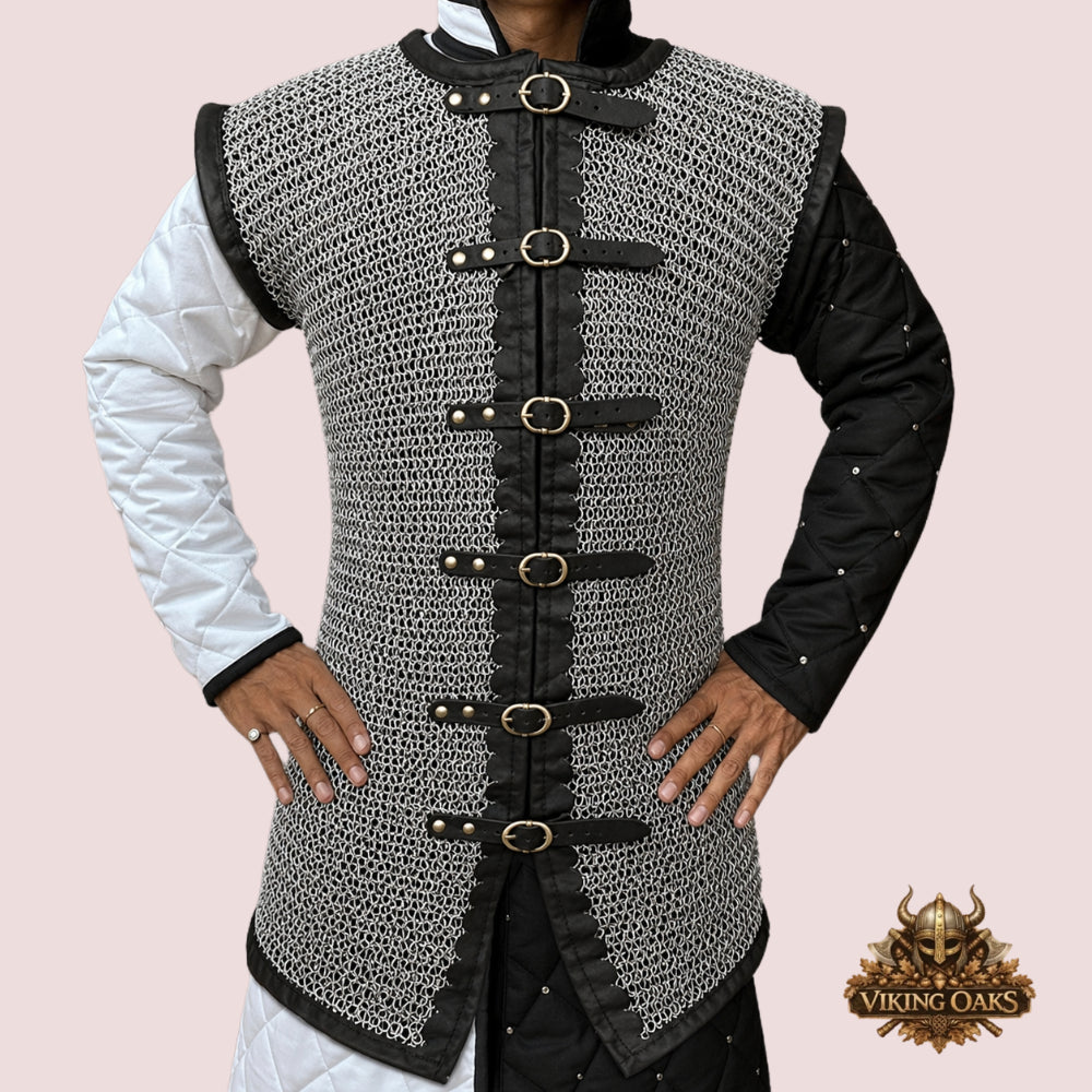 Aluminium Chainmail Haubergeon Sleeveless Armor – 10mm 16 Gauge Flat Ring Riveted with Washer Medieval LARP Reenactment Vest