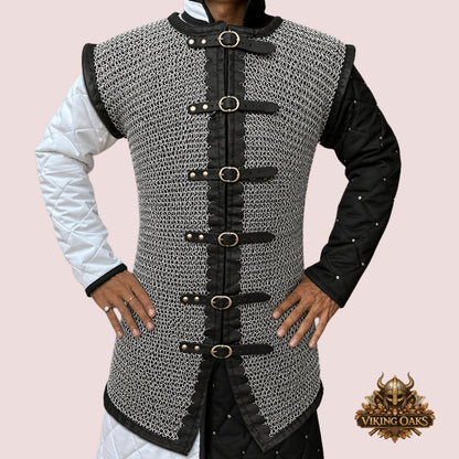 Aluminium Chainmail Haubergeon Sleeveless Armor – 10mm 16 Gauge Flat Ring Riveted with Washer Medieval LARP Reenactment Vest