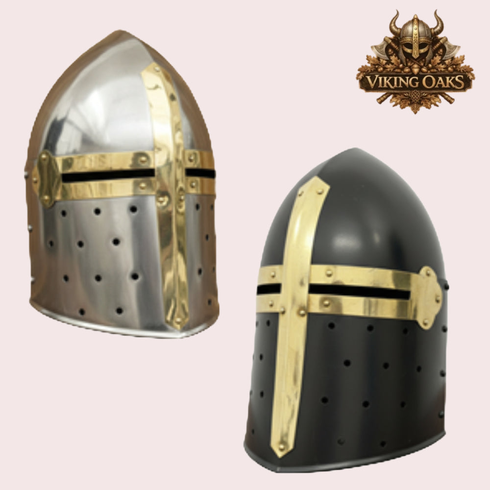 Sugarloaf Helmet Combo Set Silver & Black Medieval Knight Helmets
