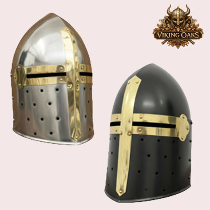 Sugarloaf Helmet Combo Set Silver & Black Medieval Knight Helmets