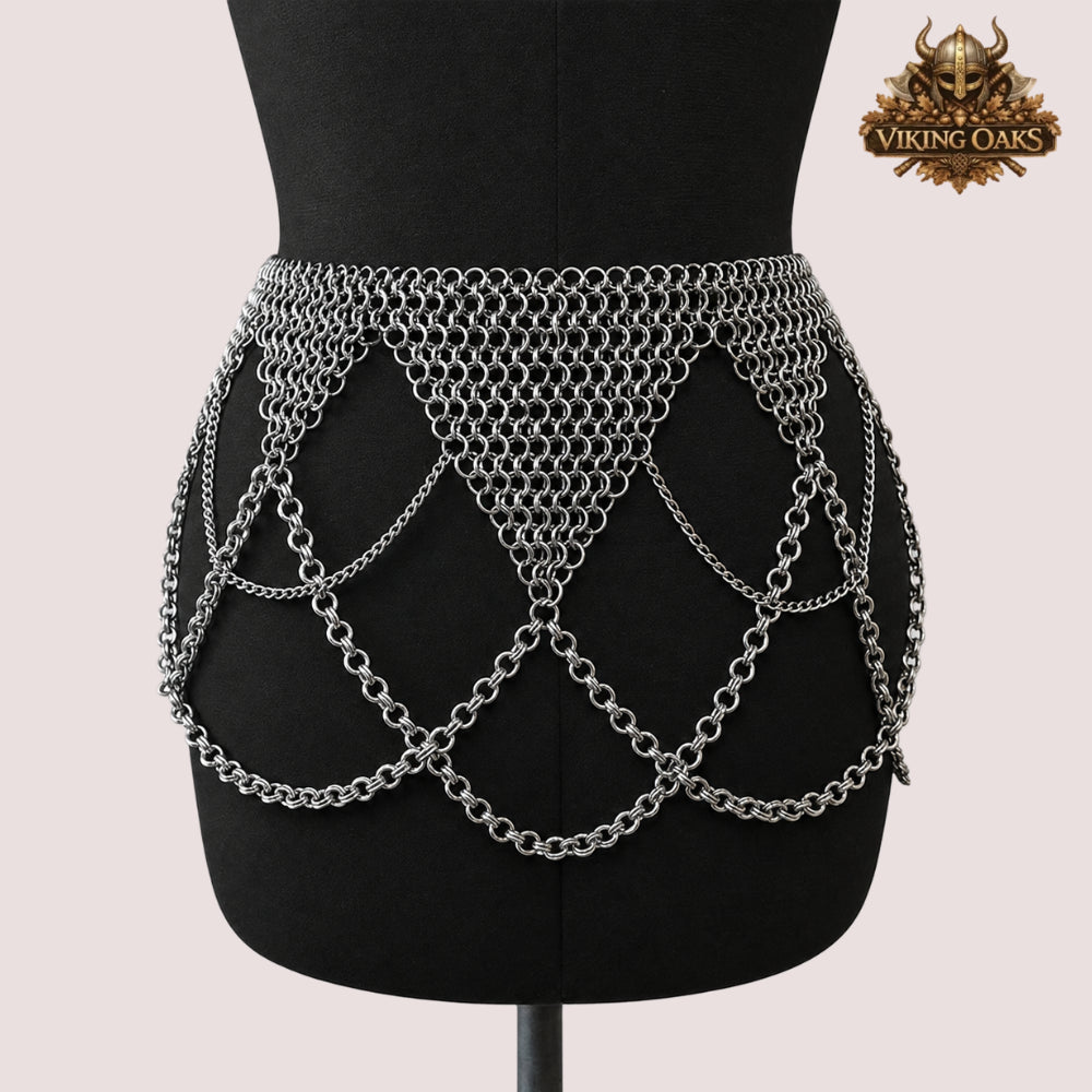 Aluminium Chainmail Sleeve with Skirt – 10MM Butted Ring Medieval Costume Armor, Halloween Gift Idea