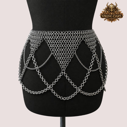 Aluminium Chainmail Sleeve with Skirt – 10MM Butted Ring Medieval Costume Armor, Halloween Gift Idea