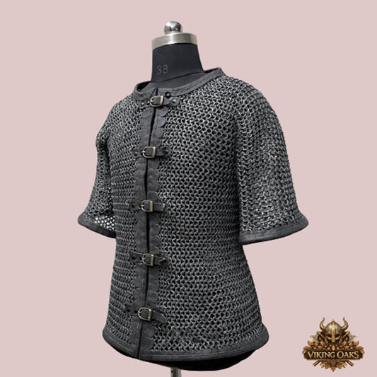 Dark Gray Aluminum Chainmail Shirt, 10mm Flat Ring Medieval Hauberk, Lightweight Armor for LARP, Cosplay & Reenactment