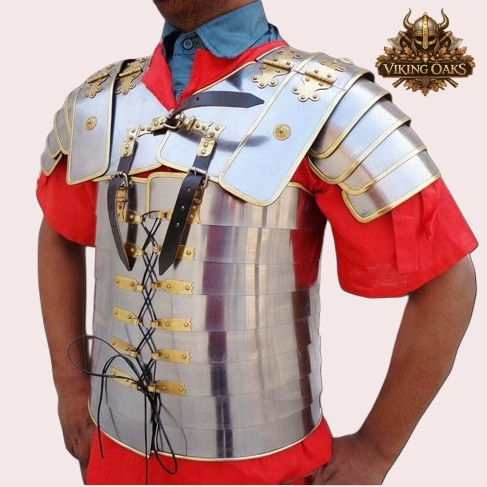 Roman Armor Set Brass Lorica Segmentata with Helmet and Red Crest
