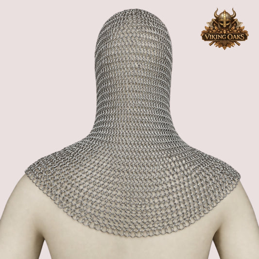 Aluminium Chainmail Coif – Lightweight Medieval Hood, 16 Gauge Butted Maille Armor for LARP & Cosplay
