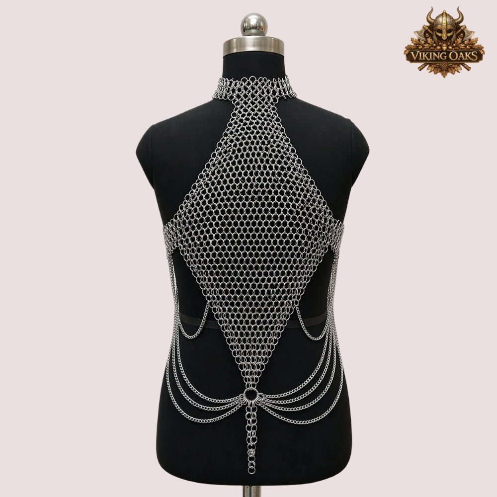 Aluminum Chainmail Bra Top – Butted Ring Stylish Fancy Bra for Halloween Parties & Events