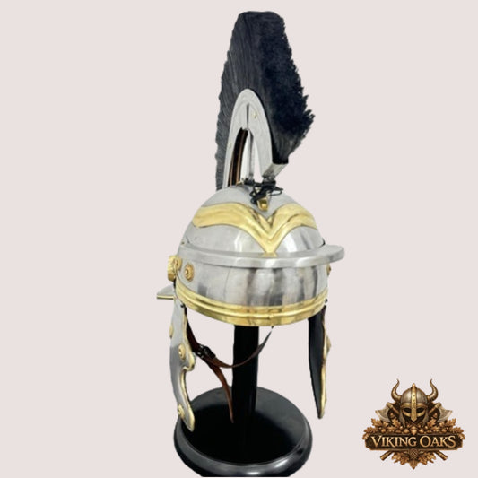 Roman Centurion Helmet with Black Plume – Warrior Armor Helm with Display Stand for Décor & Cosplay