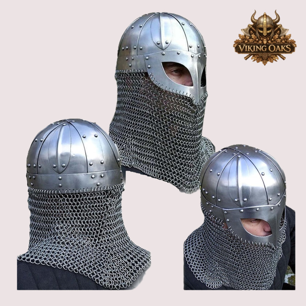 Handmade Viking Chainmail Helmet – Norse Medieval Armor for LARP with  Wooden Display Stand