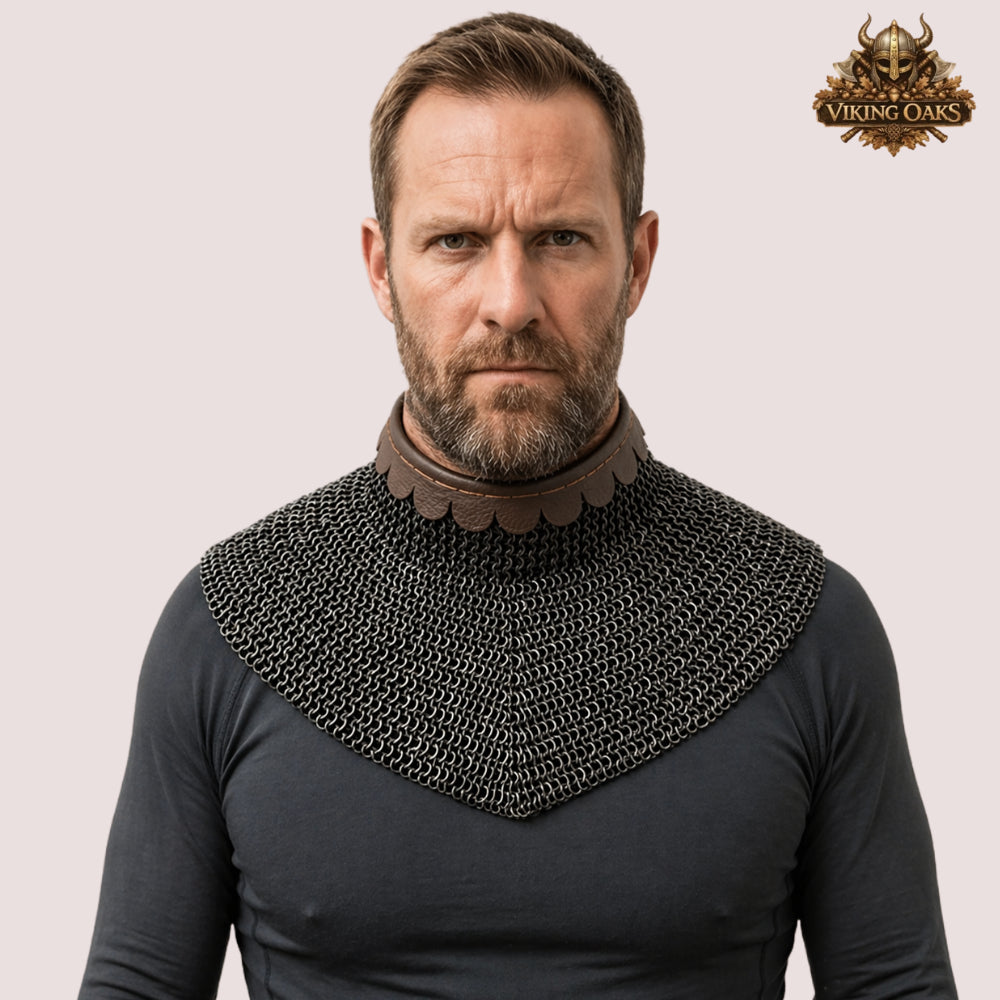 8mm Riveted Flat Ring Chainmail Aventail Dome – Medieval Neck Collar Armor, Knight Chainmail Gorget, LARP Costume Gear